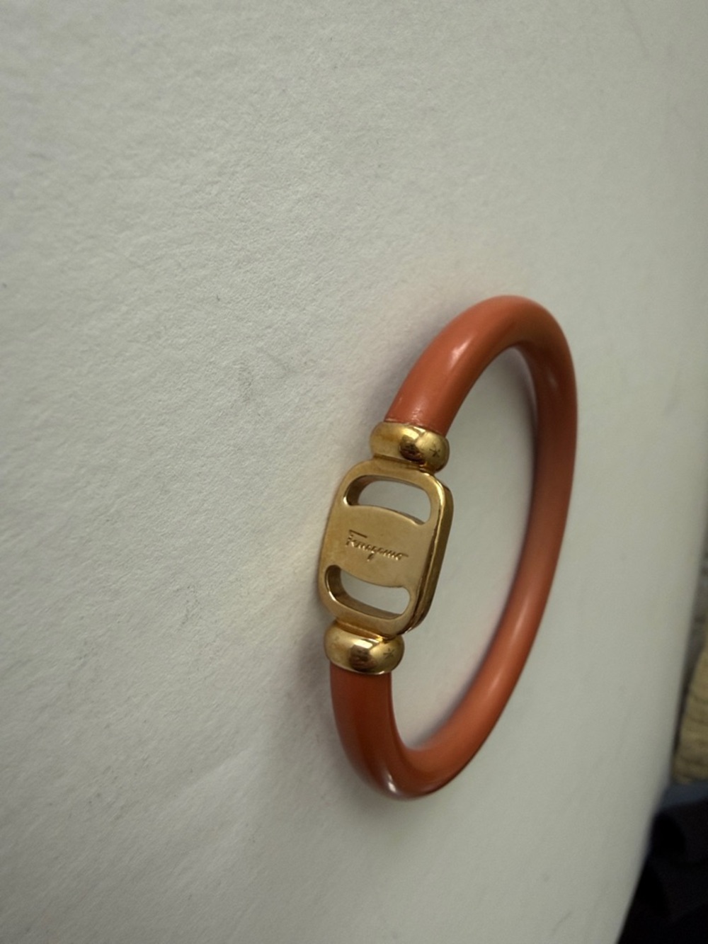 Authentic Salvatore Ferragamo Brown Bangle Bracelet with Gold Hardware-